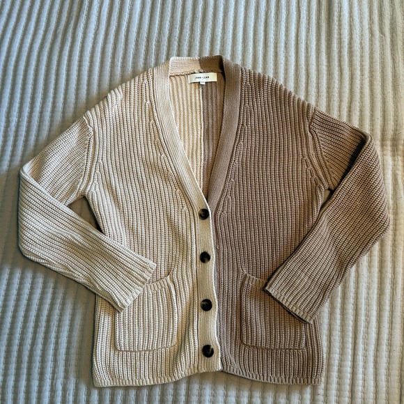 John + Jenn Sweaters - John + Jenn Cream and Brown Cardigan Sweater